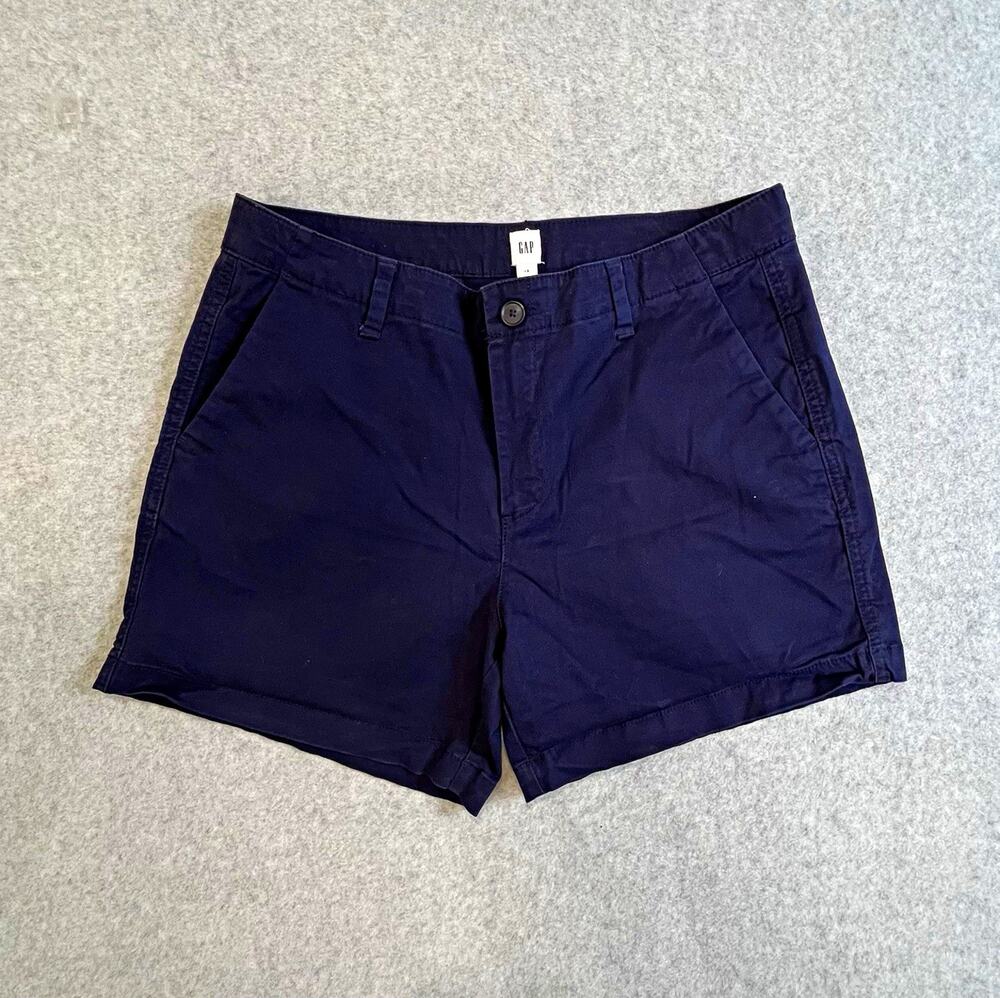 GAP women's navy chino shorts mid rise flat front pockets size 10 3.5 inseam